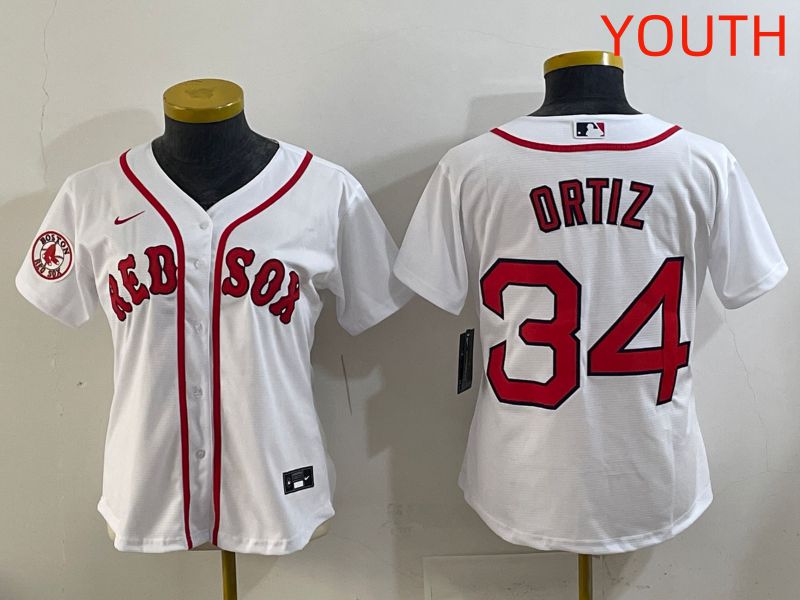 Youth 2025 Boston Red Sox 34 Ortiz White Game Nike MLB Jersey style 6